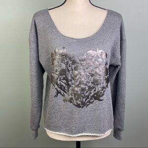 AMERICAN APPAREL grey raw edge crop sweatshirt with heart. One Size. EUC